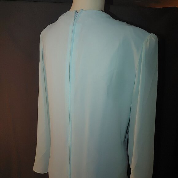 Vintage AEMW Light Blue Wrap Dress Floral Detail Long Sleeves Back Zipper USA - Picture 2 of 16